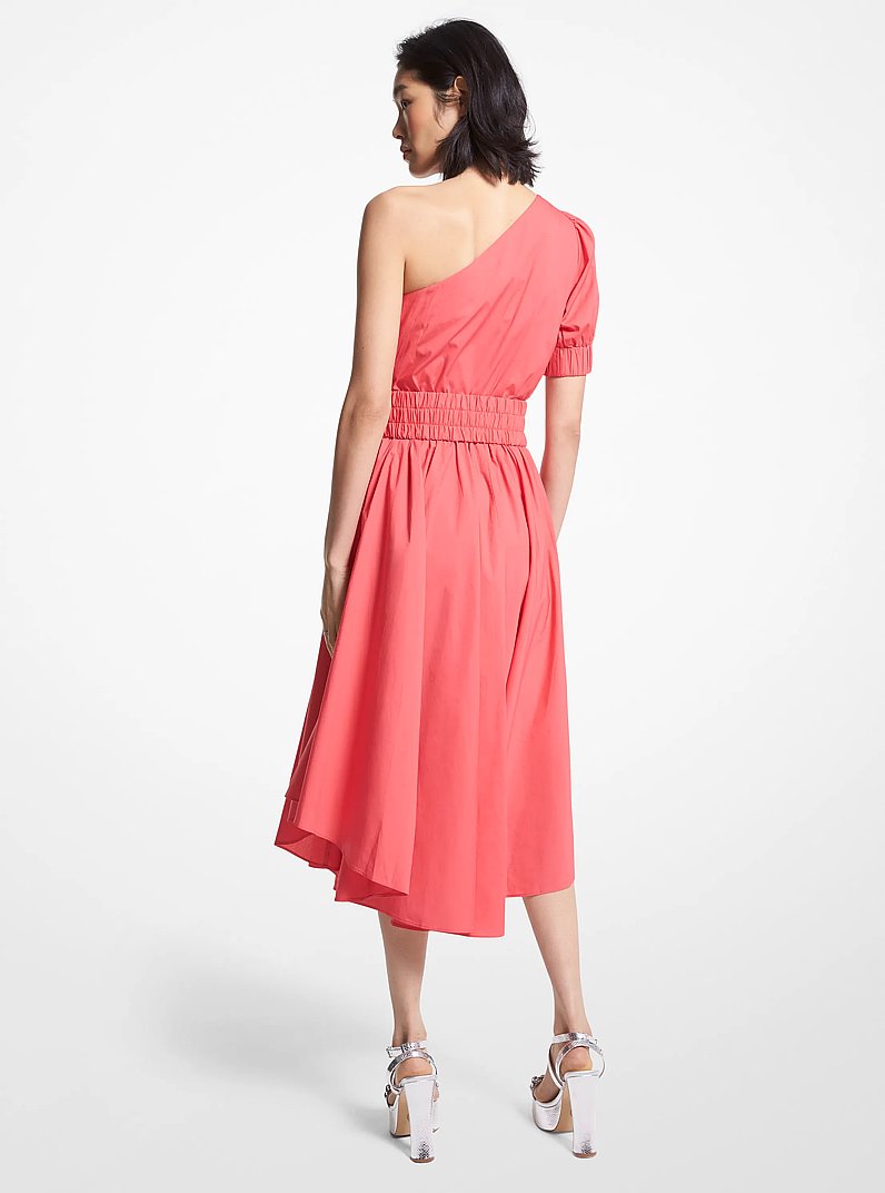 Stretch Cotton Poplin One-Shoulder Dress in GERANIUM | Michael Kors