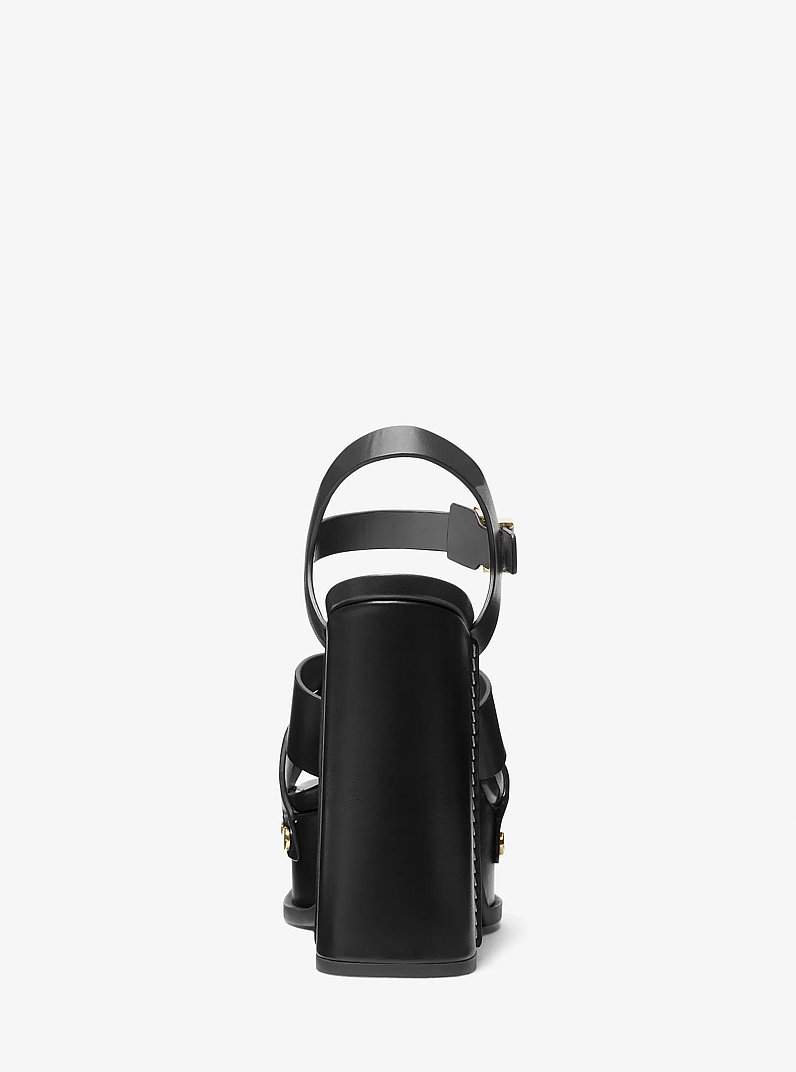 Nora Leather Platform Sandal in BLACK | Michael Kors
