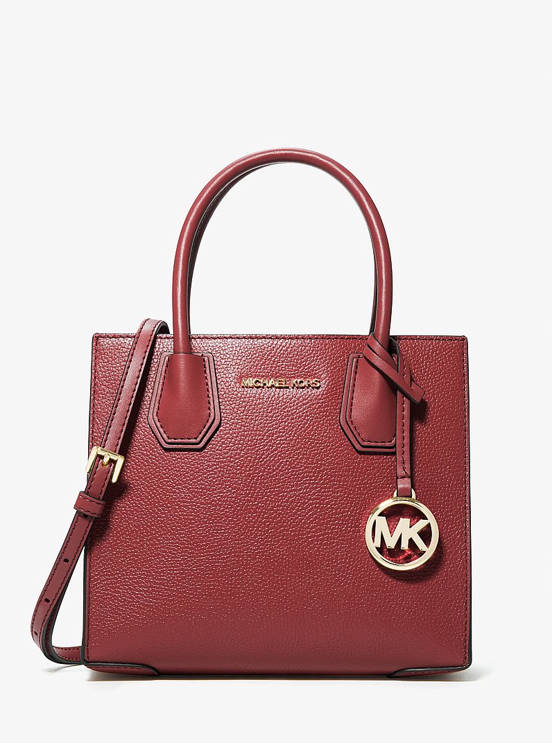 Mercer Medium Pebbled Leather Crossbody Bag in DARK CHERRY | Michael Kors