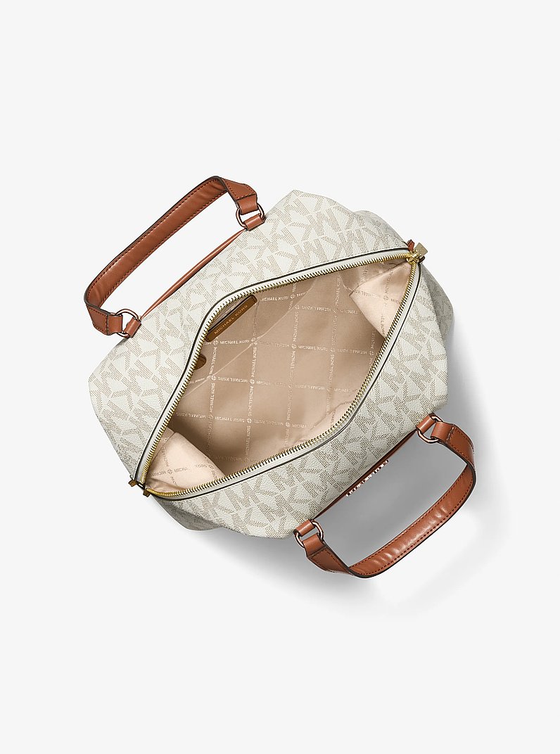 Beck Medium Signature Logo Satchel in VANILLA/LUGGAGE | Michael Kors