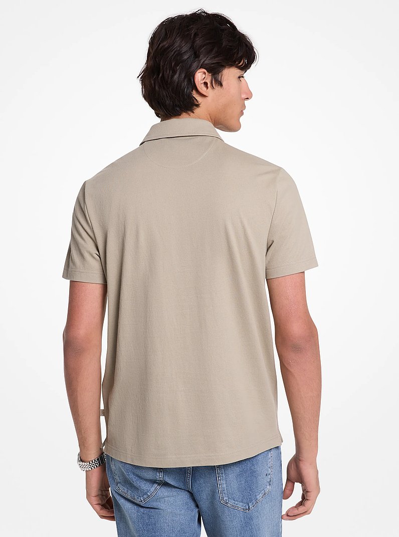 Cotton Blend Piqu&eacute; Zip-Up Polo Shirt in DUSTY SAGE | Michael Kors