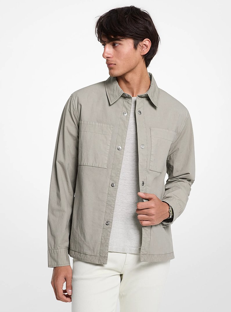 Garment-Dyed Stretch Cotton Poplin Shirt Jacket in DUSTY SAGE | Michael Kors