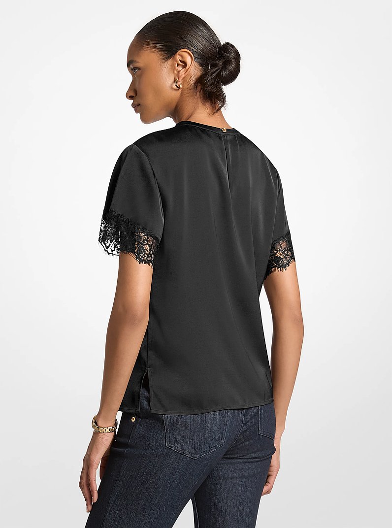 Satin Lace Trim Shirt in BLACK | Michael Kors