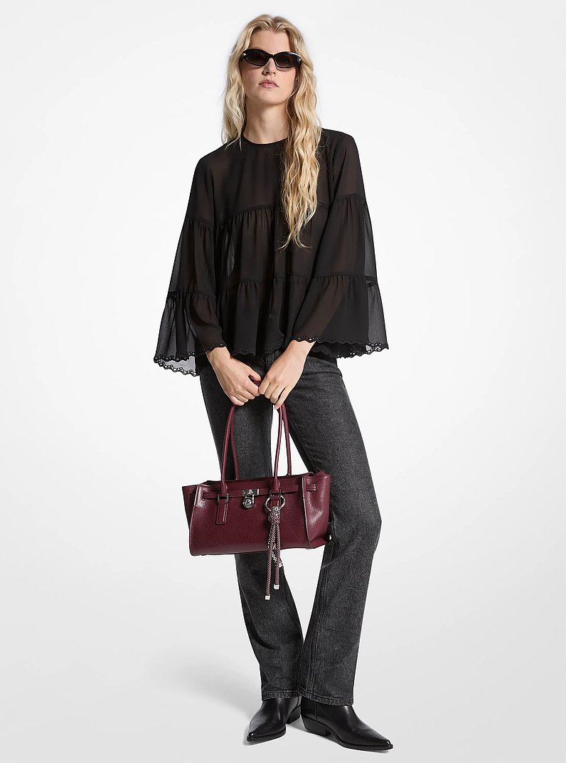 Tiered Georgette Blouse in BLACK | Michael Kors