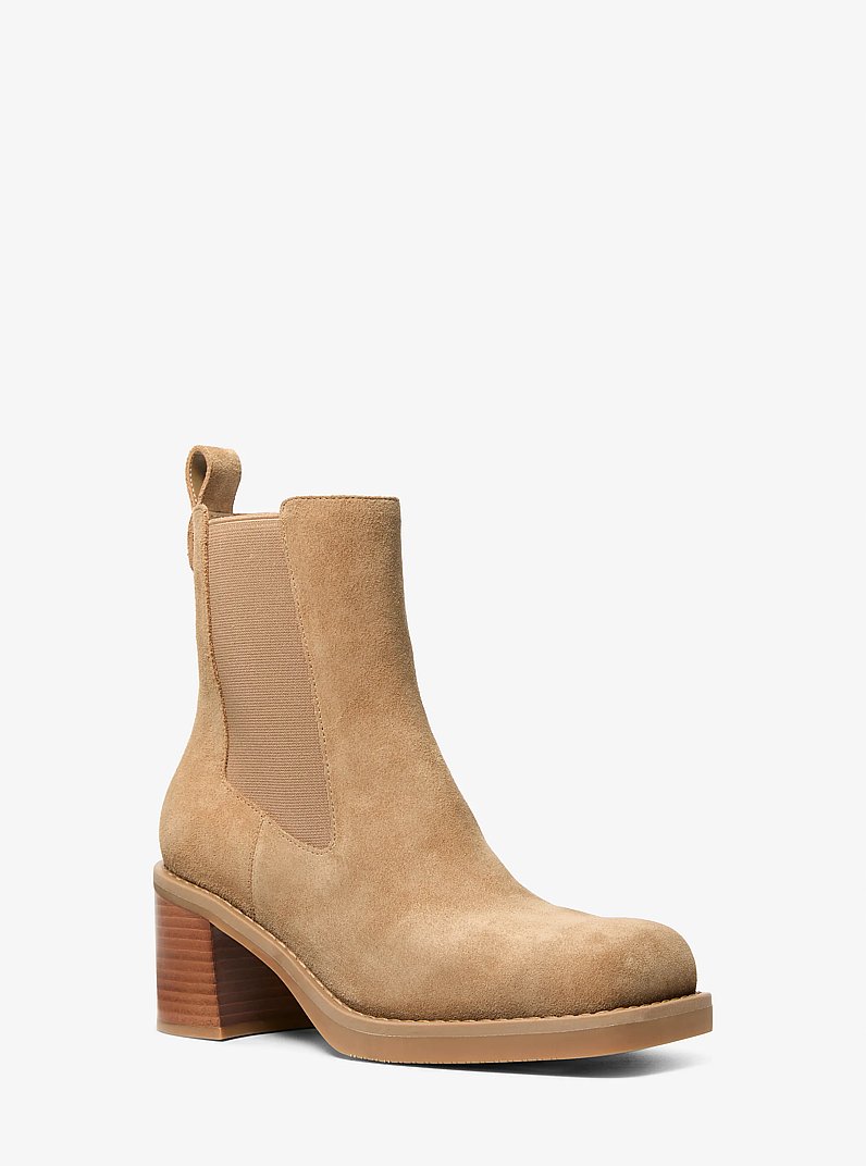 Houston Suede Block Heel Ankle Boot in HUSK | Michael Kors