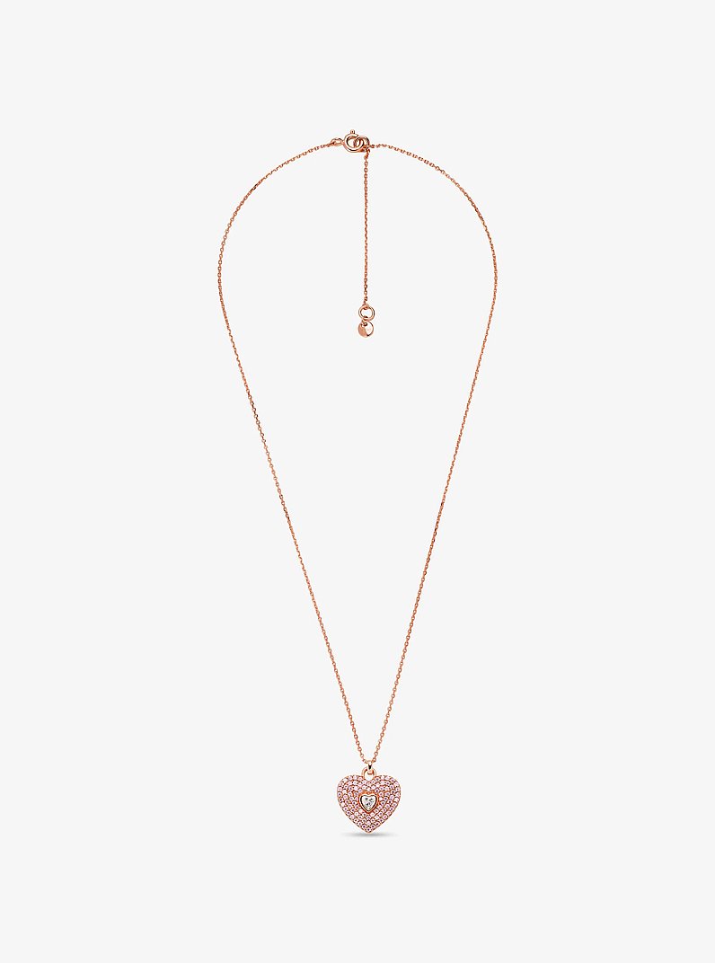 Collar con coraz&oacute;n de plata de ley con chapado en oro rosa de 14&nbsp;K e incrustaciones in DORADO ROSA | Michael Kors