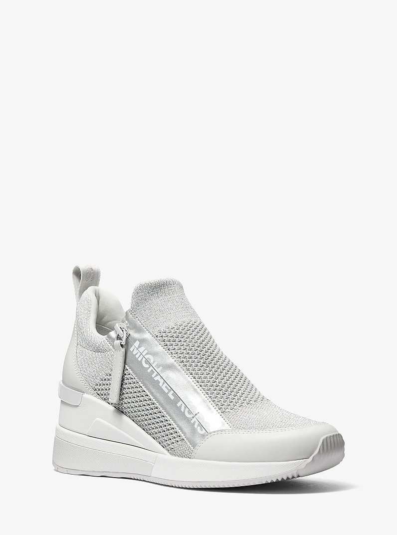 Willis Metallic Stretch Knit Trainer in SILVER | Michael Kors