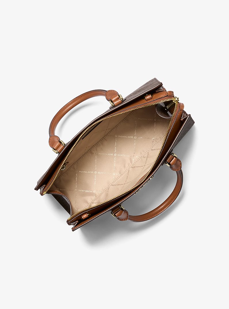 Sheila Medium Logo Satchel in BROWN | Michael Kors