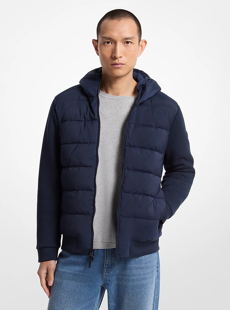 Quilted Mixed-Media Hooded Jacket in MIDNIGHT | Michael Kors