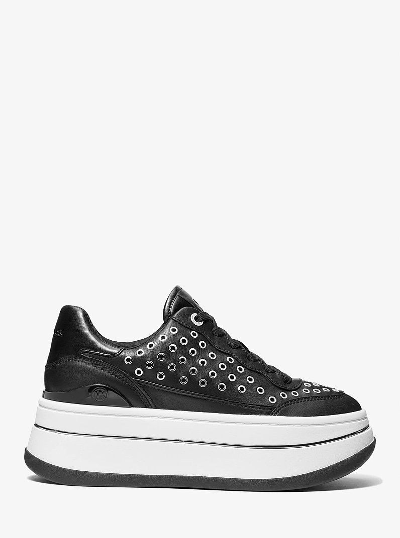 Hayes Grommeted Leather Platform Sneaker in BLACK | Michael Kors
