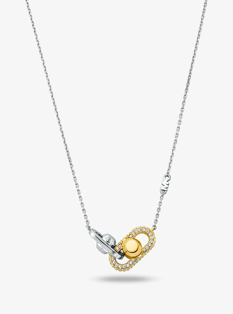 Astor Link Precious Metal-Plated Tone Sterling Silver Pav&eacute; Necklace in TWO TONE | Michael Kors