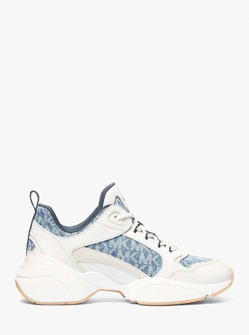 Bowie Signature Logo Print Denim Trainer in NEW HRZN WSH | Michael Kors