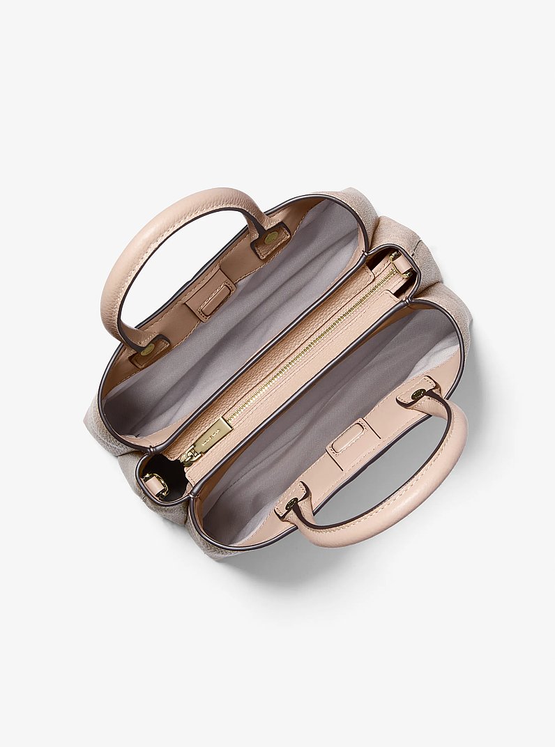 Flora Medium Signature Logo and Leather Satchel in BALLET | Michael Kors