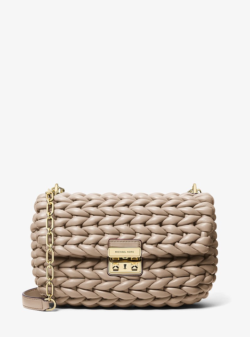 Tribeca Large Hand-Braided Leather Shoulder Bag in BIRCH | Michael Kors