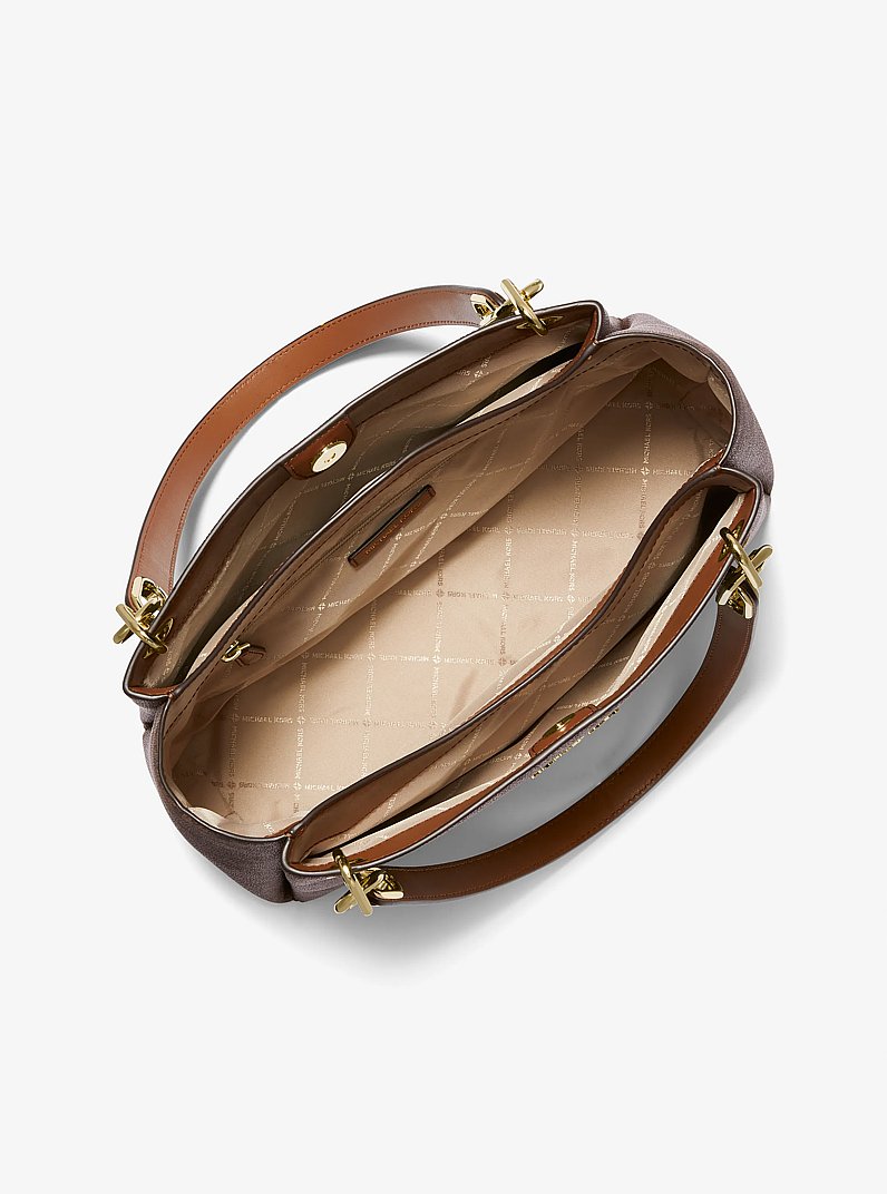 Trisha Large Logo Shoulder Bag in BROWN | Michael Kors