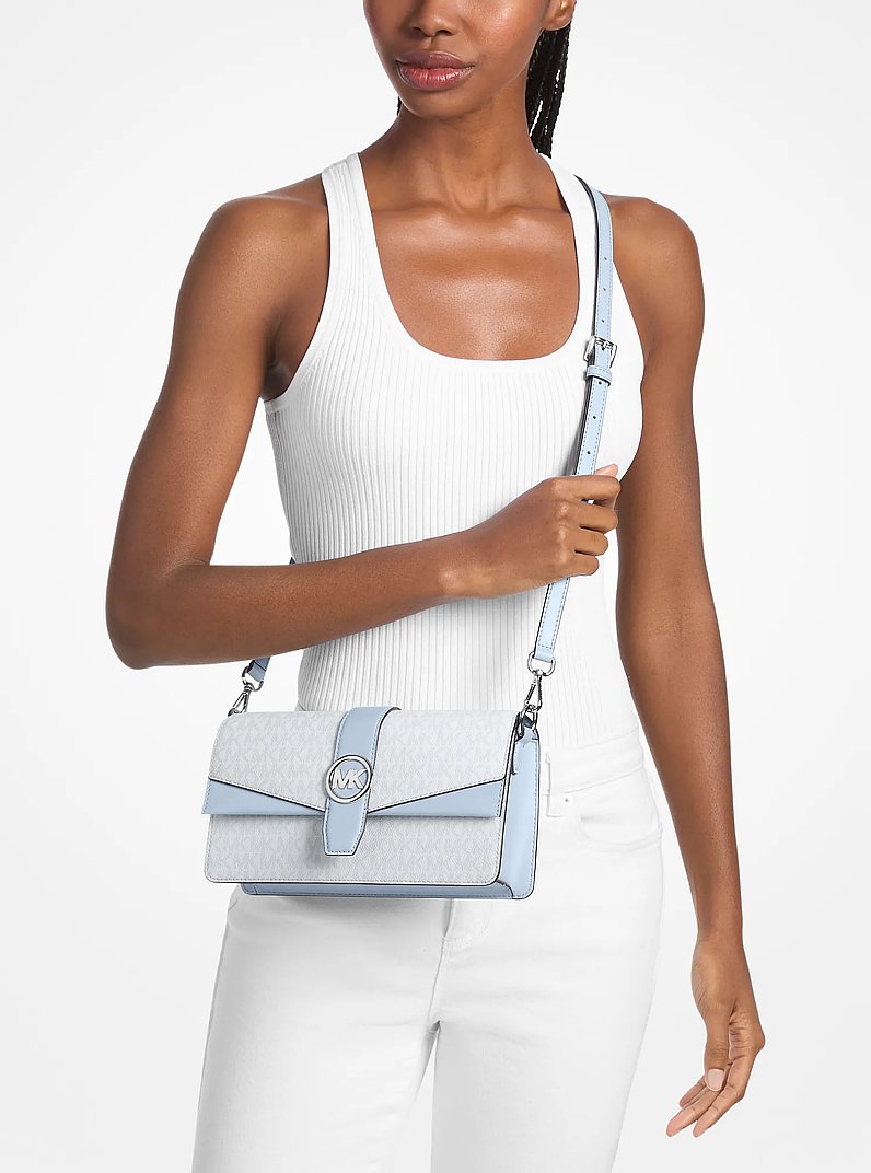 Greenwich Medium Signature Logo Shoulder Bag in PALE OCEAN | Michael Kors