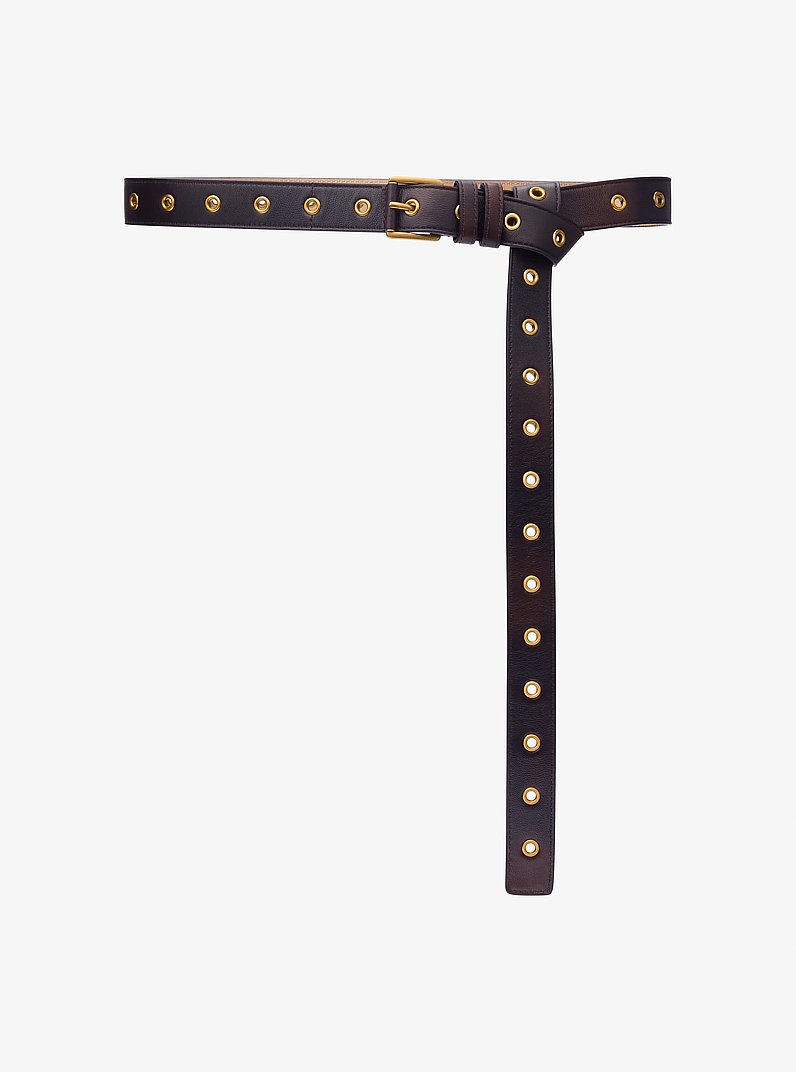Colby Grommeted Burnished Leather Belt in CHOCOLATE | Michael Kors