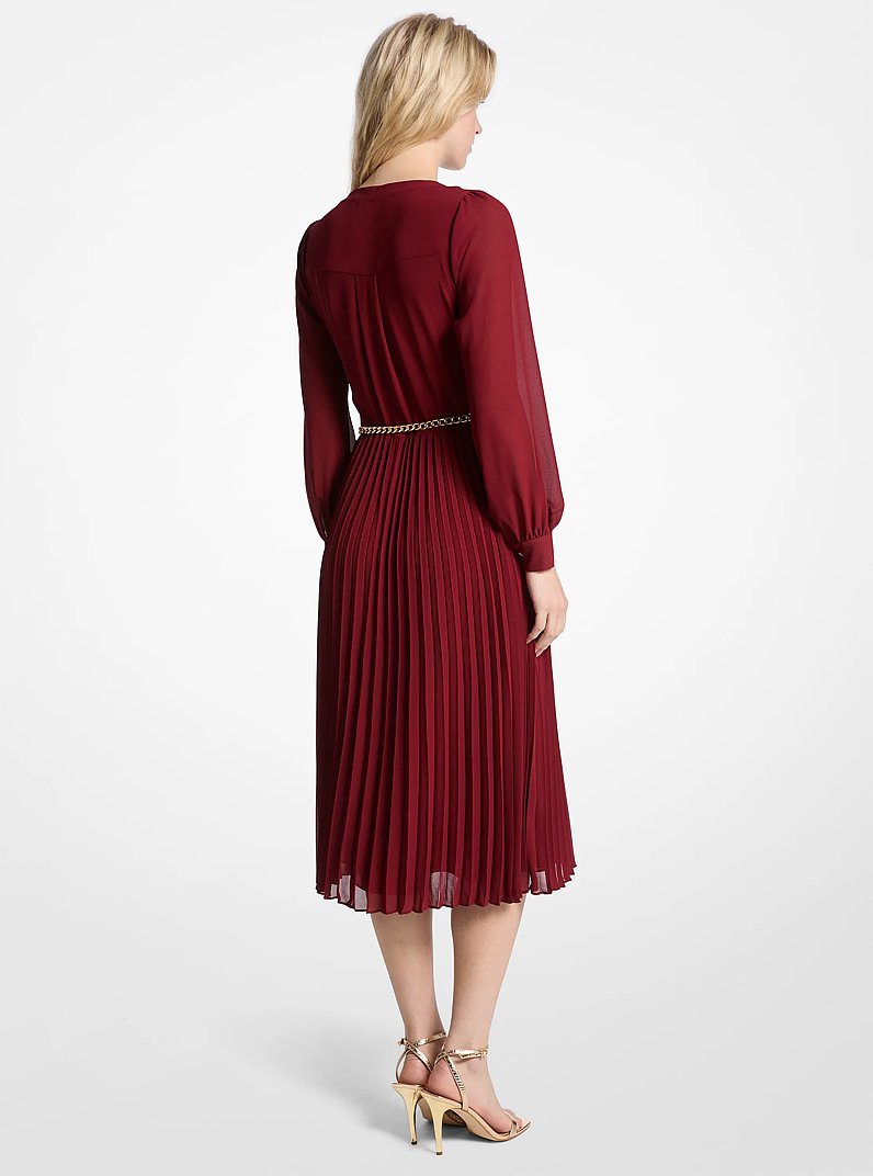 Georgette Belted Pleated Shirtdress in CHERRY | Michael Kors