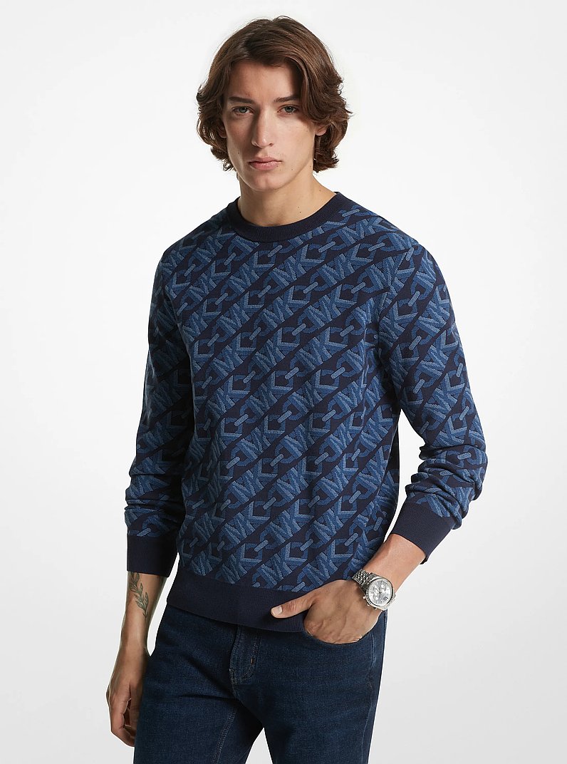 Empire Signature Logo Jacquard Merino Wool Sweater in MIDNIGHT