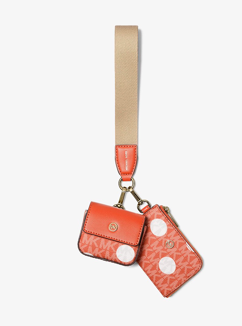 Jet Set Polka Dot Signature Logo Dual Pouch Wristlet in RED CLAY | Michael Kors