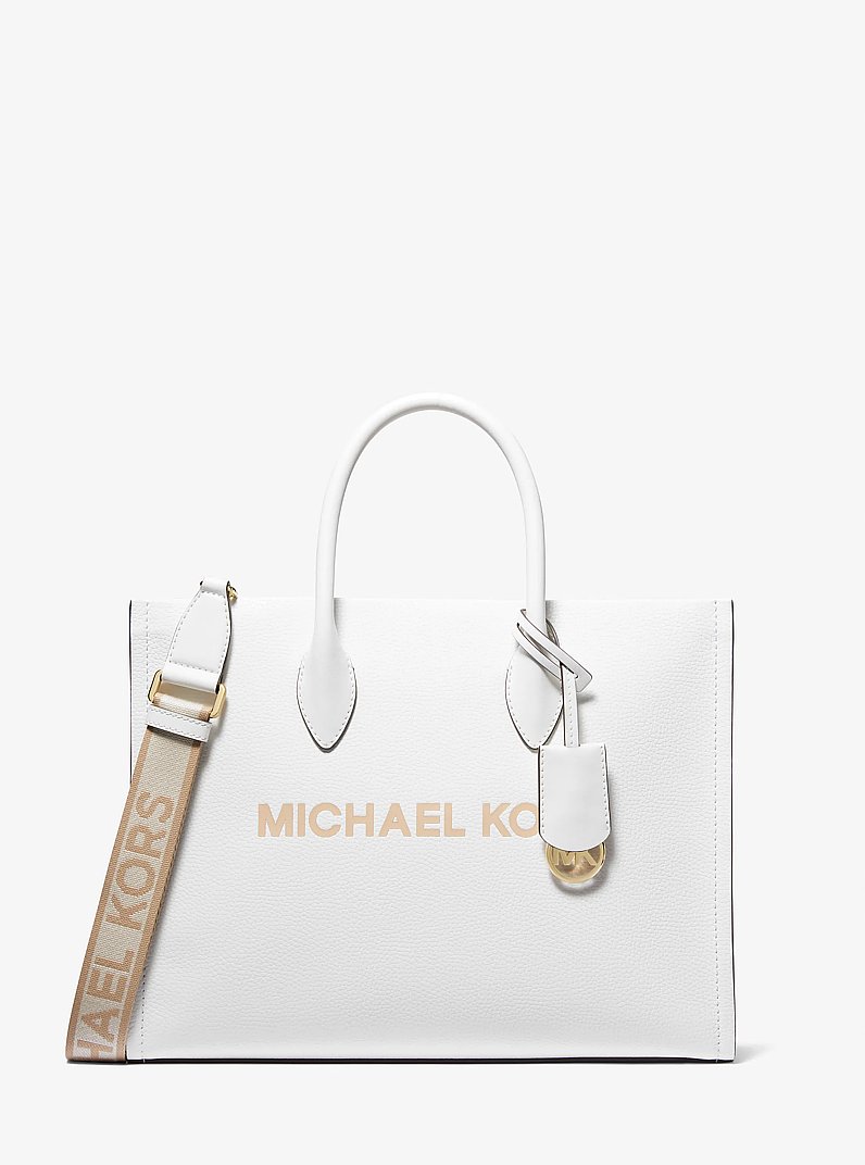 Mirella Medium Pebbled Leather Tote Bag in OPTIC WHITE | Michael Kors