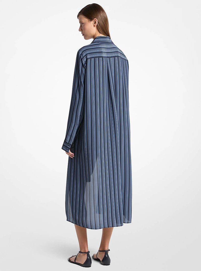 Graphic Striped Crepe de Chine High-Low Shirtdress in LAKE MULTI | Michael Kors