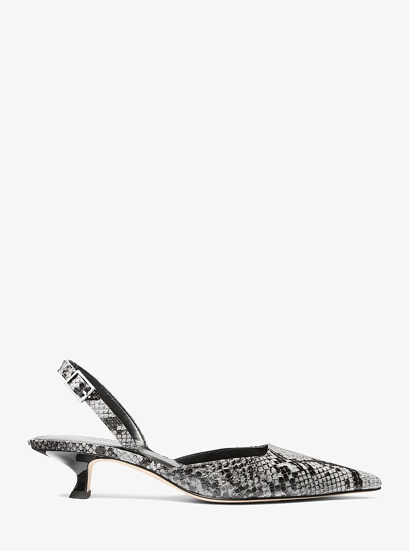 Luna Snake Embossed Leather Slingback Kitten Pump in QUARRY GREY | Michael Kors