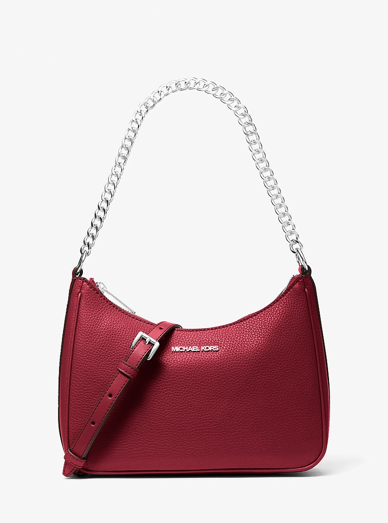 Jet Set Large Pebbled Leather Convertible Crossbody Bag in DENIM