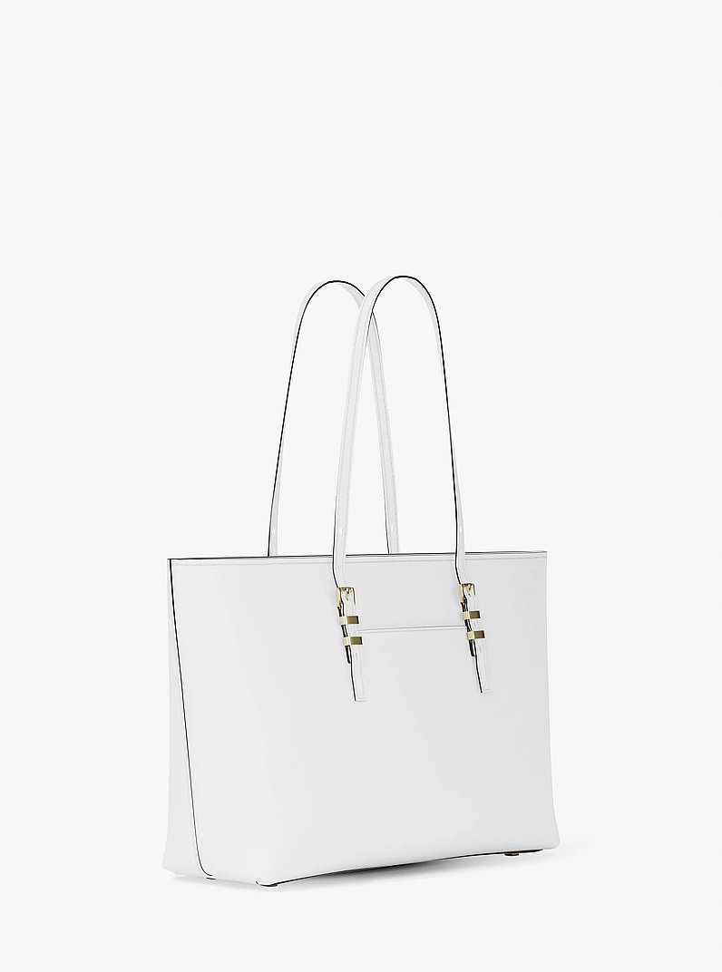 Quinn Large Pebbled Leather Tote Bag in OPTIC WHITE | Michael Kors