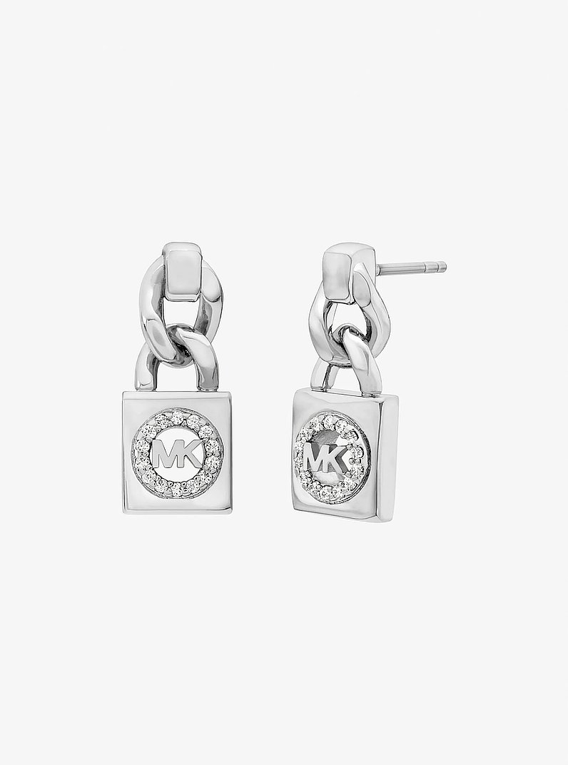 Pav&eacute; Logo Pendant Chain-Link Earrings in SILVER | Michael Kors
