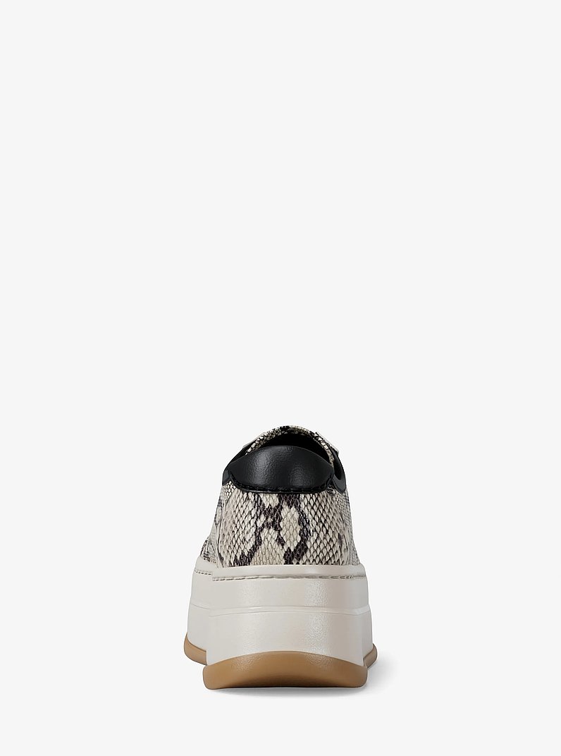 Hayes Snake Embossed Leather Platform Sneaker in NATURAL | Michael Kors