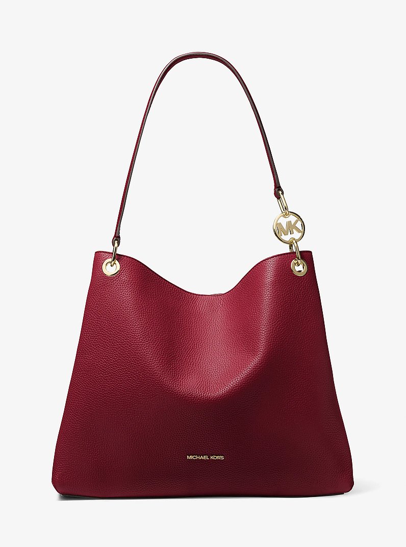 Christina Large Pebbled Leather Shoulder Bag in CHERRY | Michael Kors