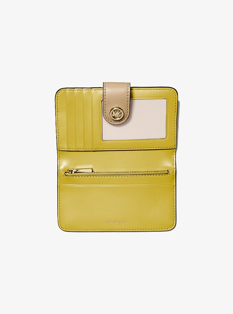 MK Pop Charm Medium Color-Block Pebbled Leather Logo Wallet in LEMON MULTI | Michael Kors
