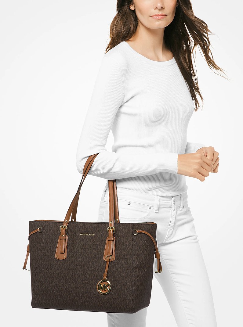 Voyager Medium Logo Tote Bag in BROWN | Michael Kors