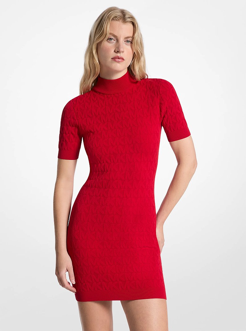 Robe &agrave; col montant en tricot jacquard &agrave; logo in CRAMOISI | Michael Kors