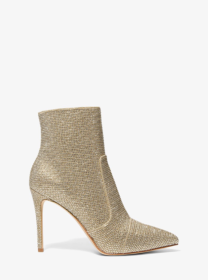Rue Embellished Glitter Chain-Mesh Ankle Boot in PALE GOLD | Michael Kors