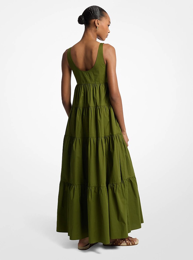 Stretch Cotton Tiered Dress in EVERGREEN | Michael Kors
