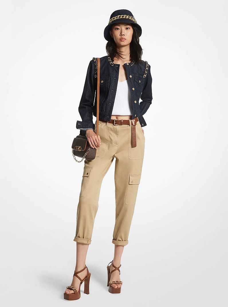 Chain-Link Stretch Denim Cropped Jacket in RINSE | Michael Kors