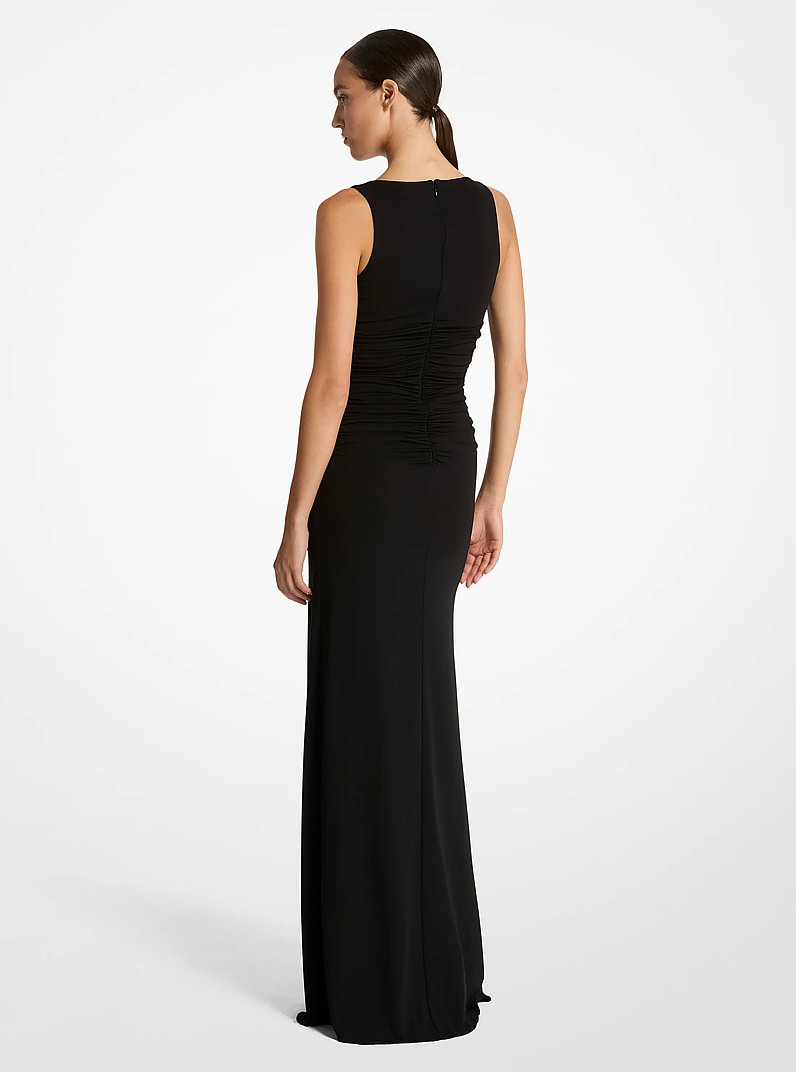 Stretch Matte Jersey Ruched Tank Gown in BLACK | Michael Kors