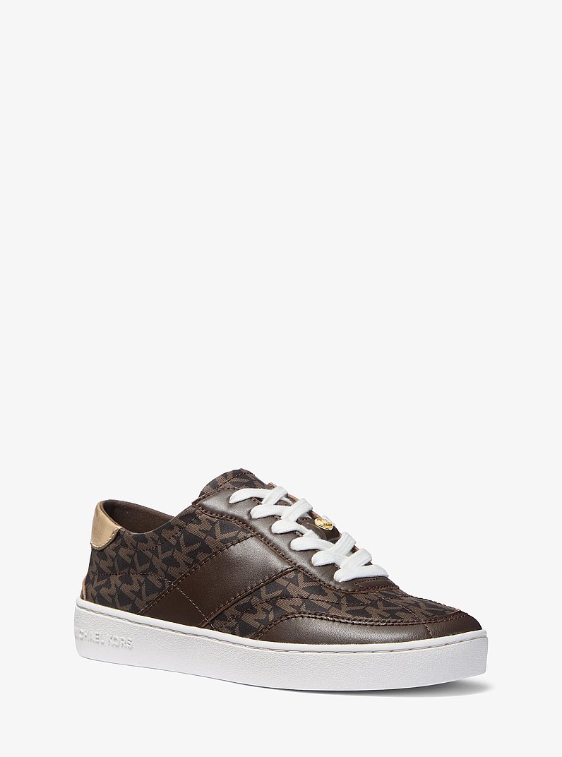 Kaycee Signature Logo and Leather Sneaker in BROWN | Michael Kors