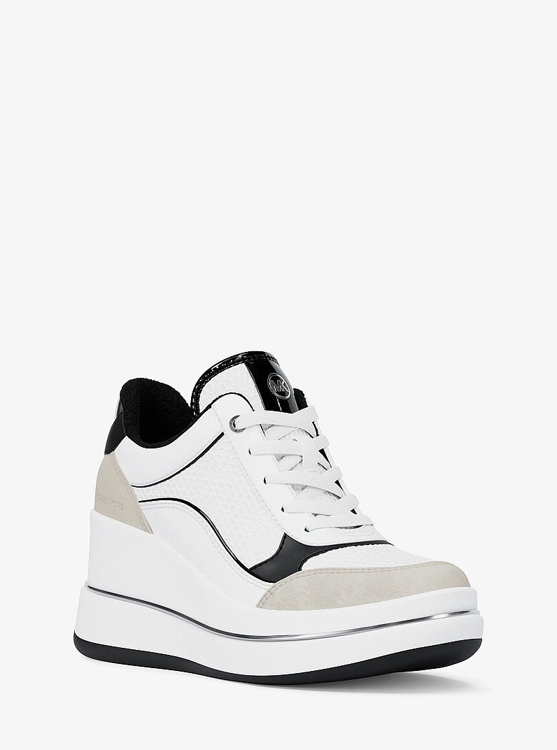 Emmy Mixed-Media Wedge Trainer in BLACK | Michael Kors