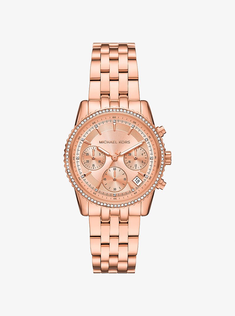 Mini Bryant Pav&eacute; Rose Gold-Tone Watch in ROSE GOLD | Michael Kors