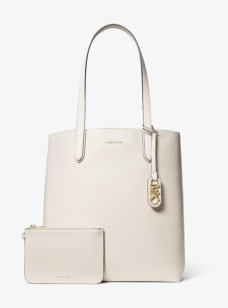 Eliza Extra-Large Pebbled Leather Reversible Tote Bag in LT CREAM | Michael Kors