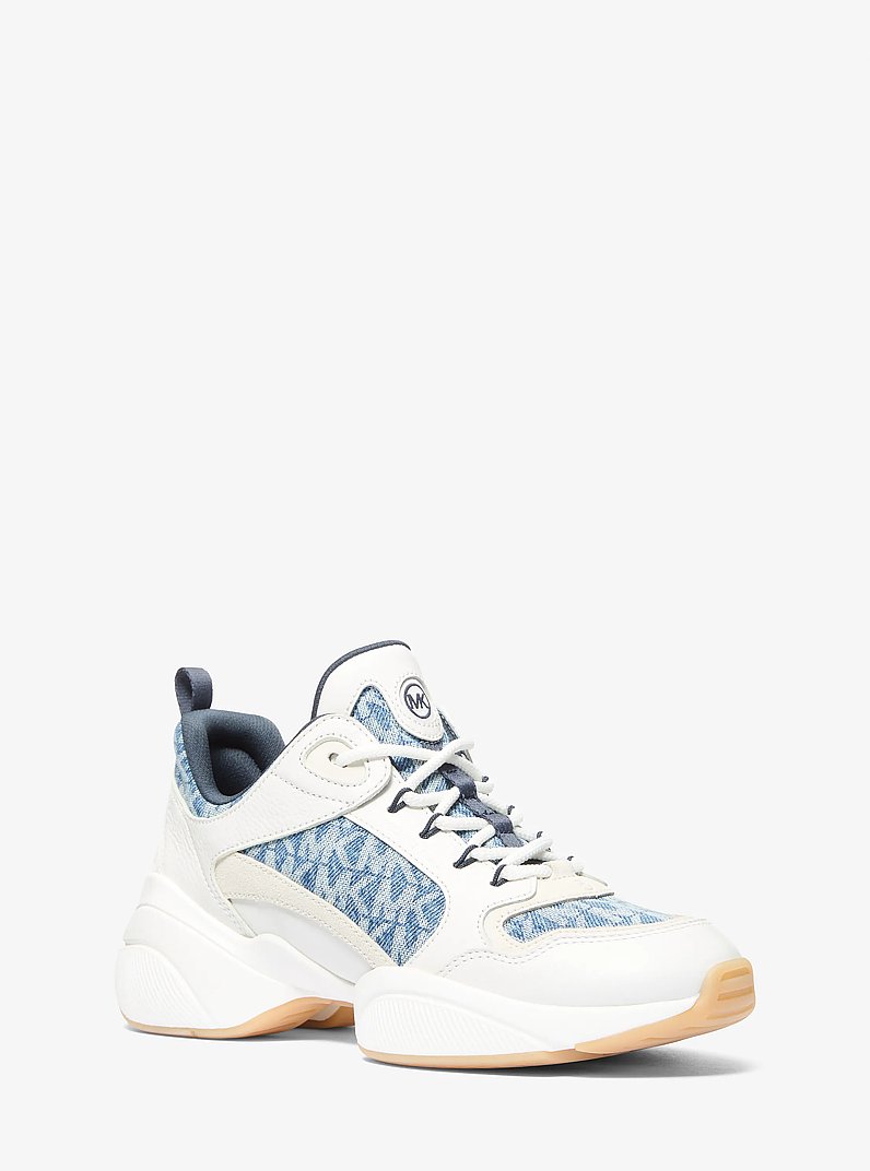 Bowie Signature Logo Print Denim Trainer in NEW HRZN WSH | Michael Kors
