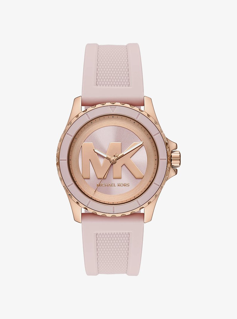 Reloj Everest oversize con correa de silicona en tono oro rosado in ROSA AHUMADO | Michael Kors