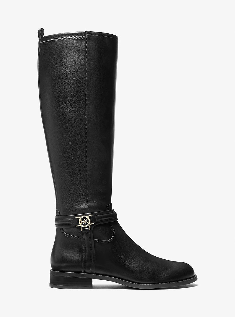 Mindy Leather Wide Calf Boot in BLACK | Michael Kors