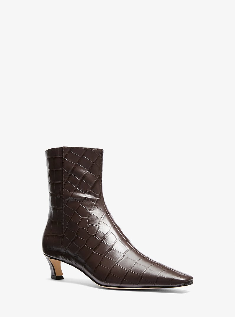 Cosmo Crocodile Embossed Leather Boot in CHOCOLATE | Michael Kors