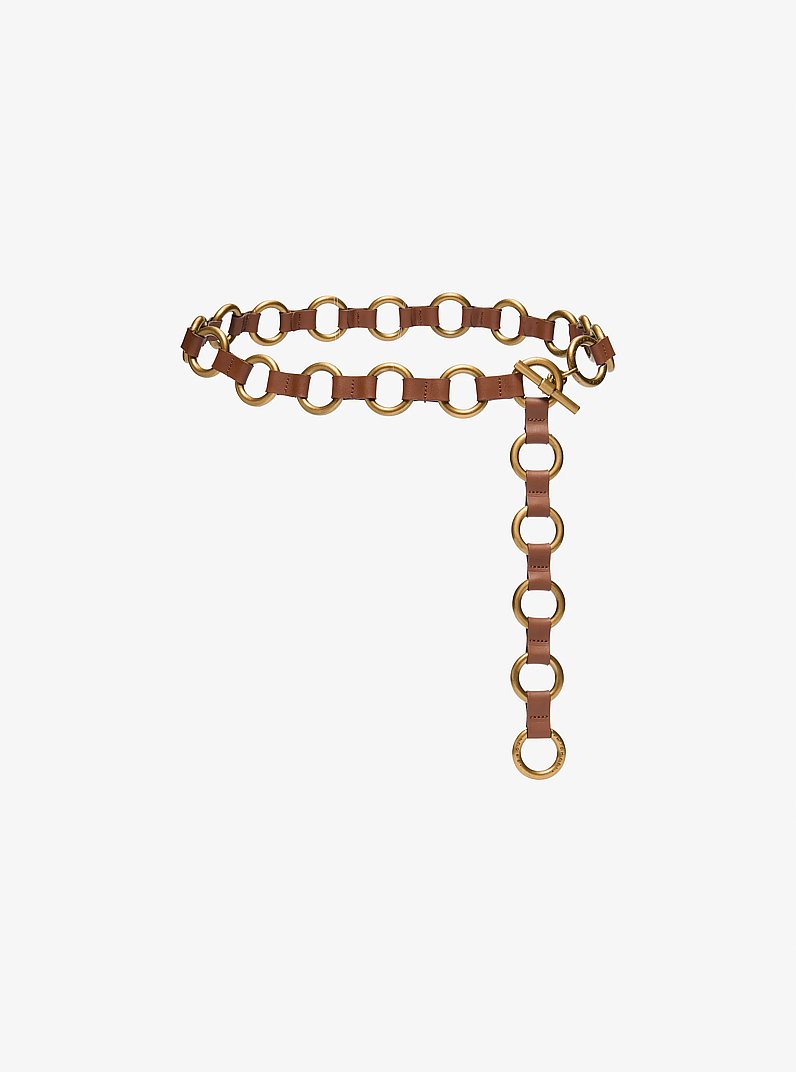 Leather and Chain-Link Belt in LUGGAGE | Michael Kors