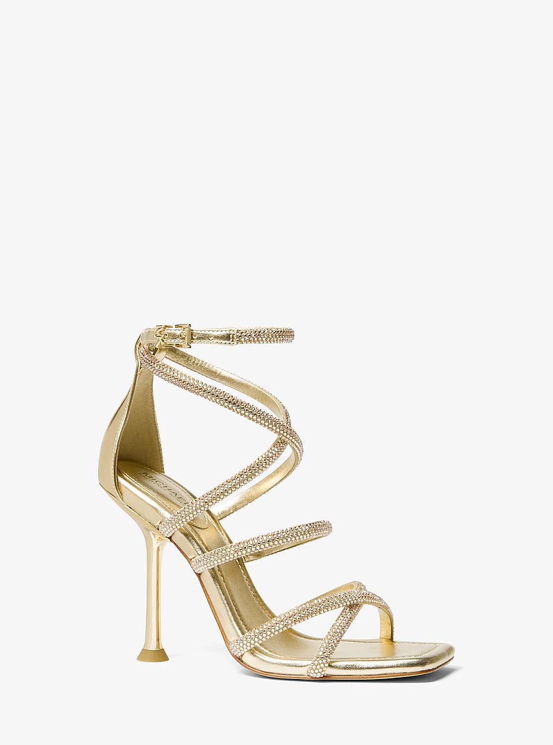 Imani Embellished Metallic Faux Suede Sandal in PALE GOLD | Michael Kors
