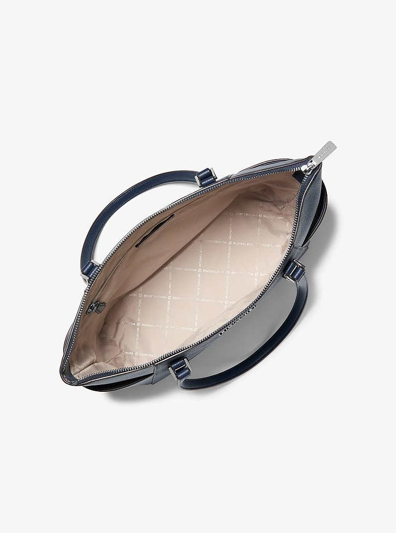 Charlotte Large Logo and Leather Top-Zip Tote Bag in ADMIRAL | Michael Kors